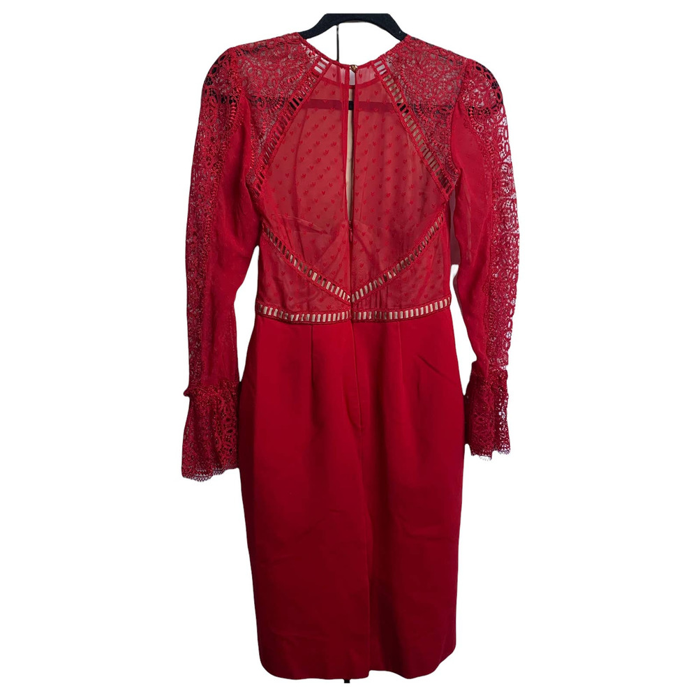 Catherine Deane Nieve Red Lace Sheath Heart Detail Long Sleeve Dress Size 4 - Picture 4 of 12